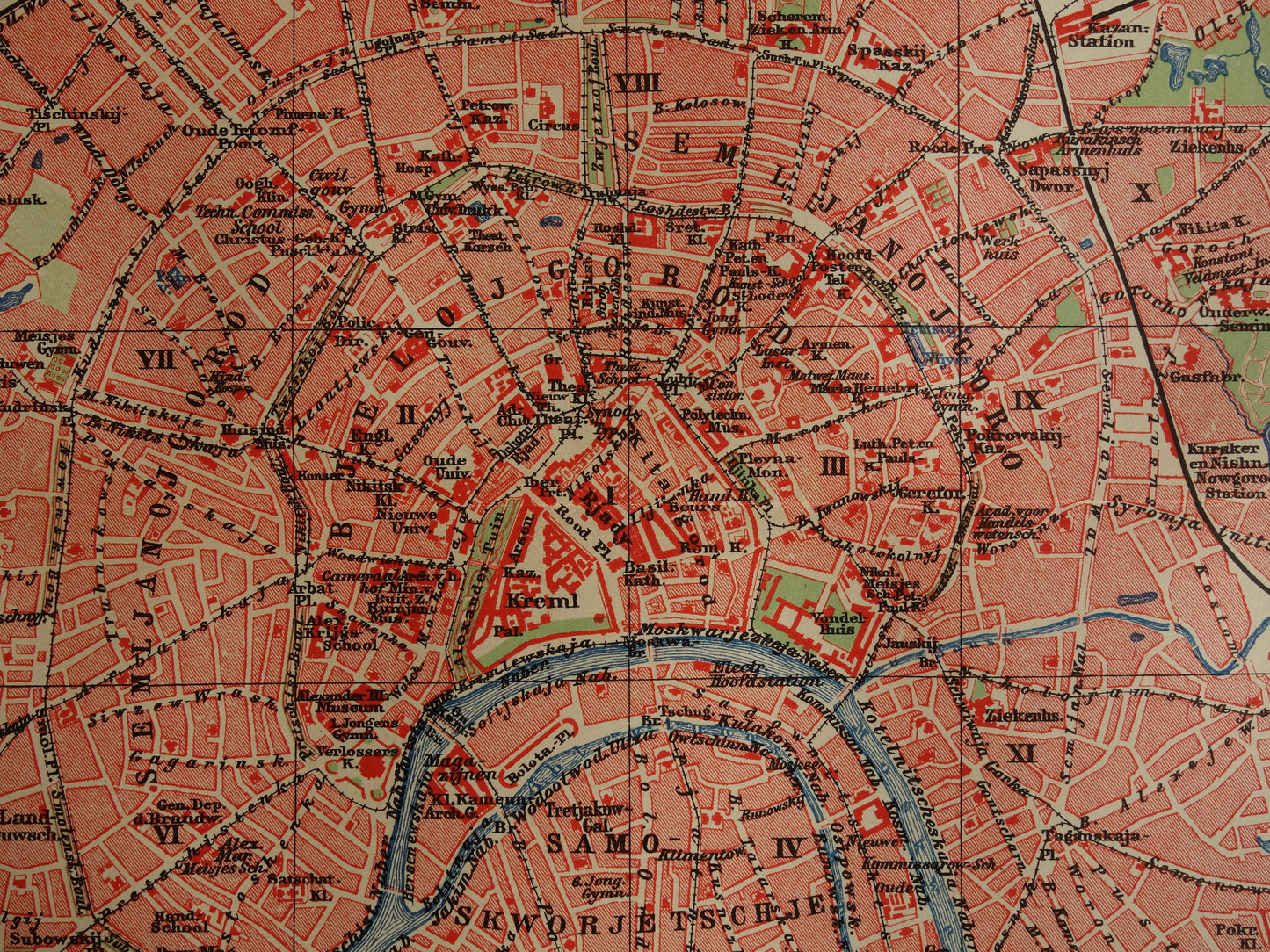 MOSKOU Oude kaart van Moskou uit 1910 originele Nederlandse antieke plattegrond