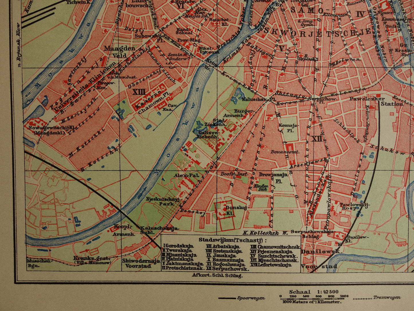 MOSKOU Oude kaart van Moskou uit 1910 originele Nederlandse antieke plattegrond