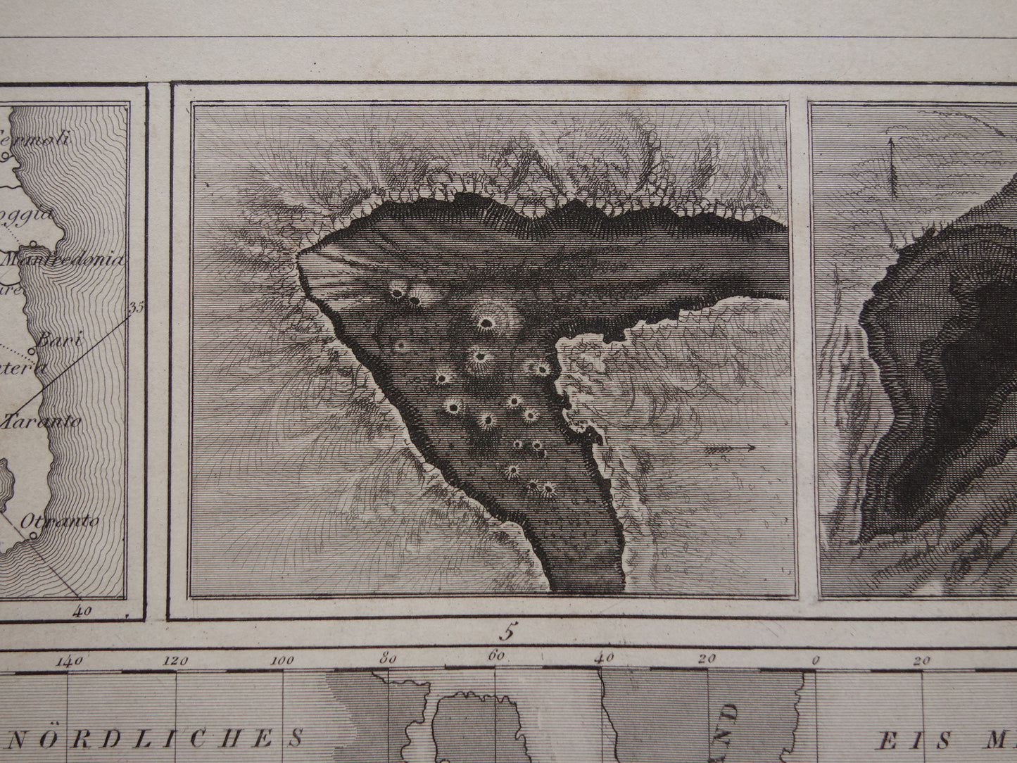 Antieke WERELDKAART oude kaart van de Wereld uit 1849 over vulkanen seismologie bergtoppen bergen