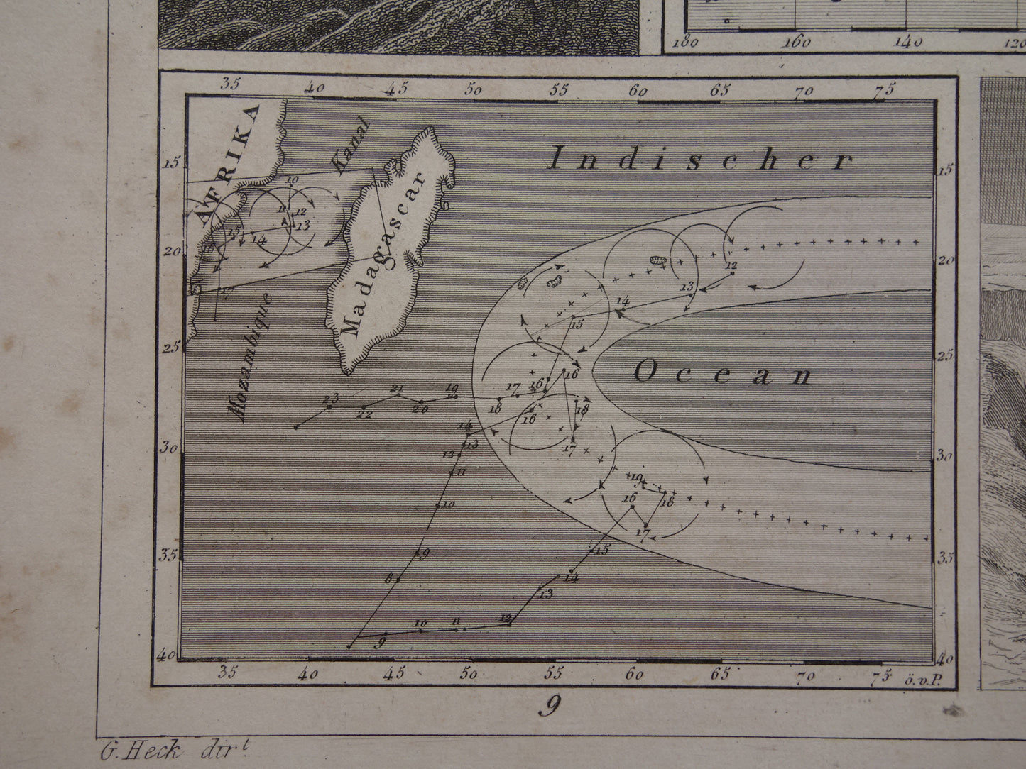 Antieke WERELDKAART oude kaart van de Wereld uit 1849 over vulkanen seismologie bergtoppen bergen