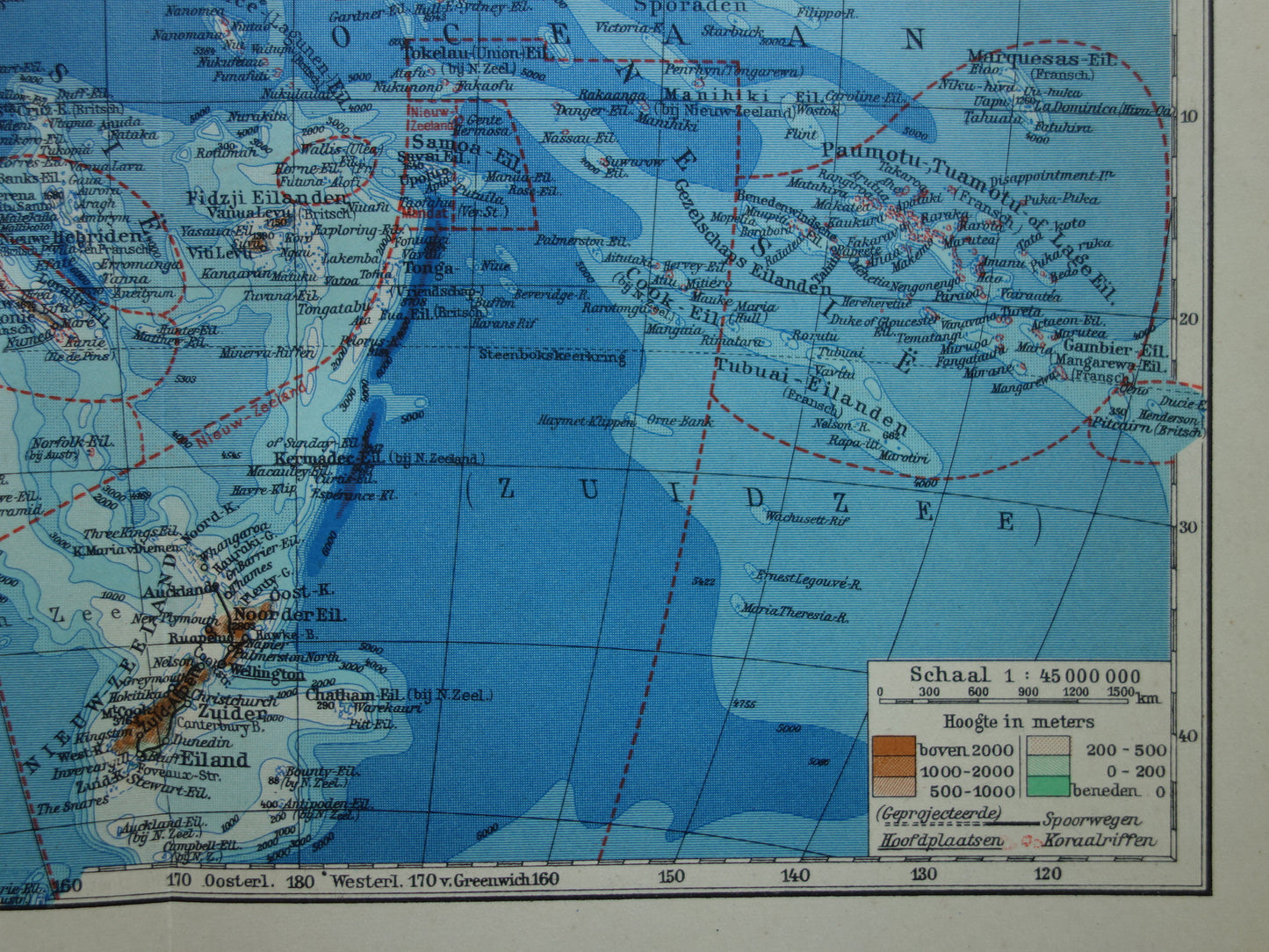Old map of Oceania 1937 original Dutch vintage map of Australia Indonesia Polynesia New Zealand