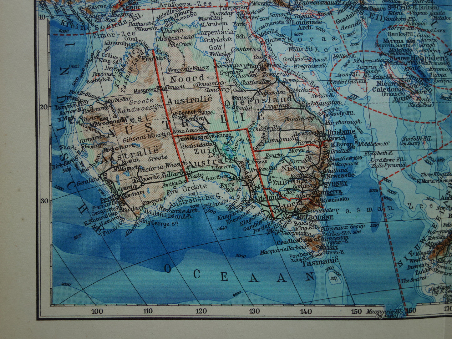 Old map of Oceania 1937 original Dutch vintage map of Australia Indonesia Polynesia New Zealand