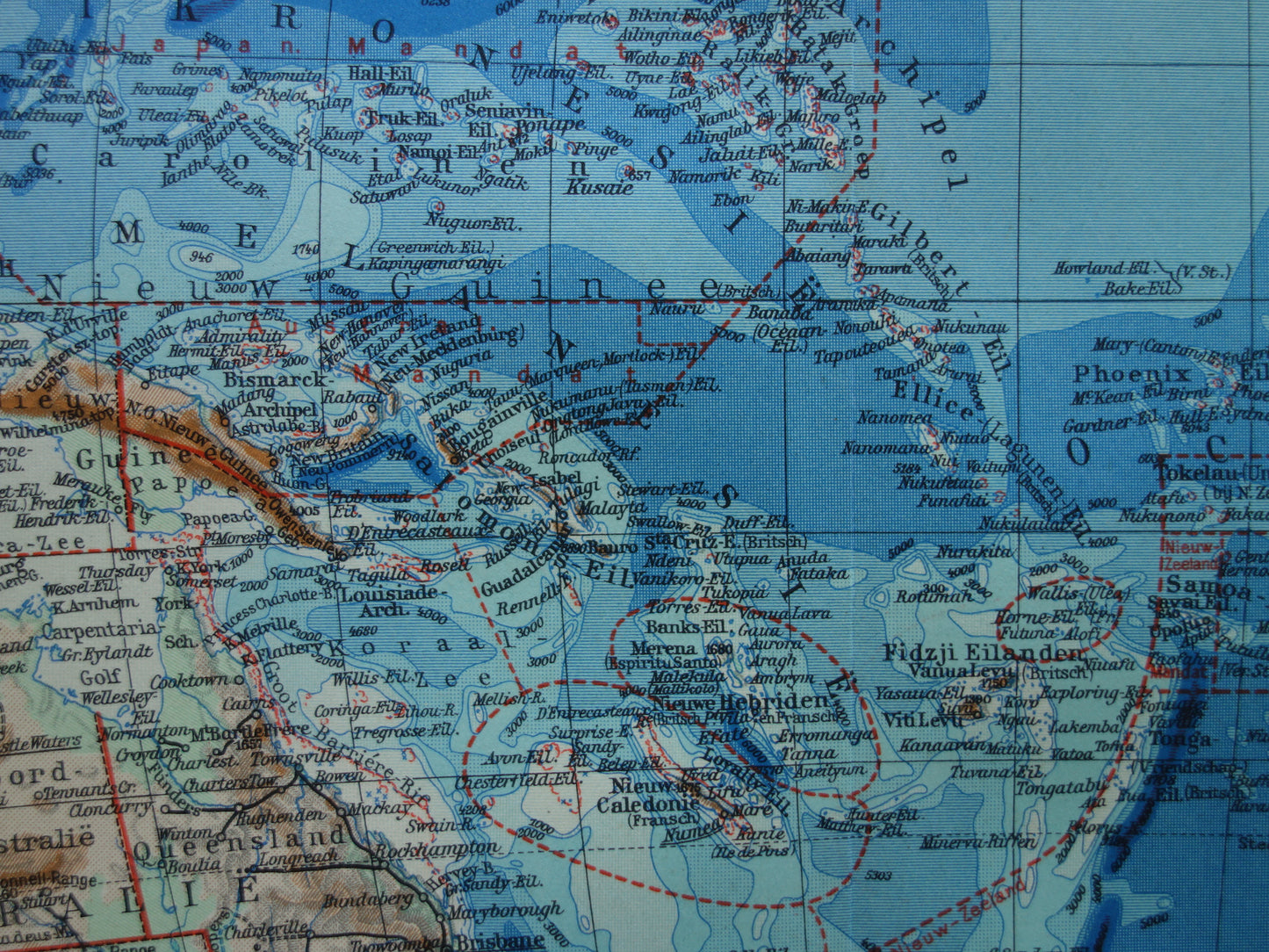 Old map of Oceania 1937 original Dutch vintage map of Australia Indonesia Polynesia New Zealand