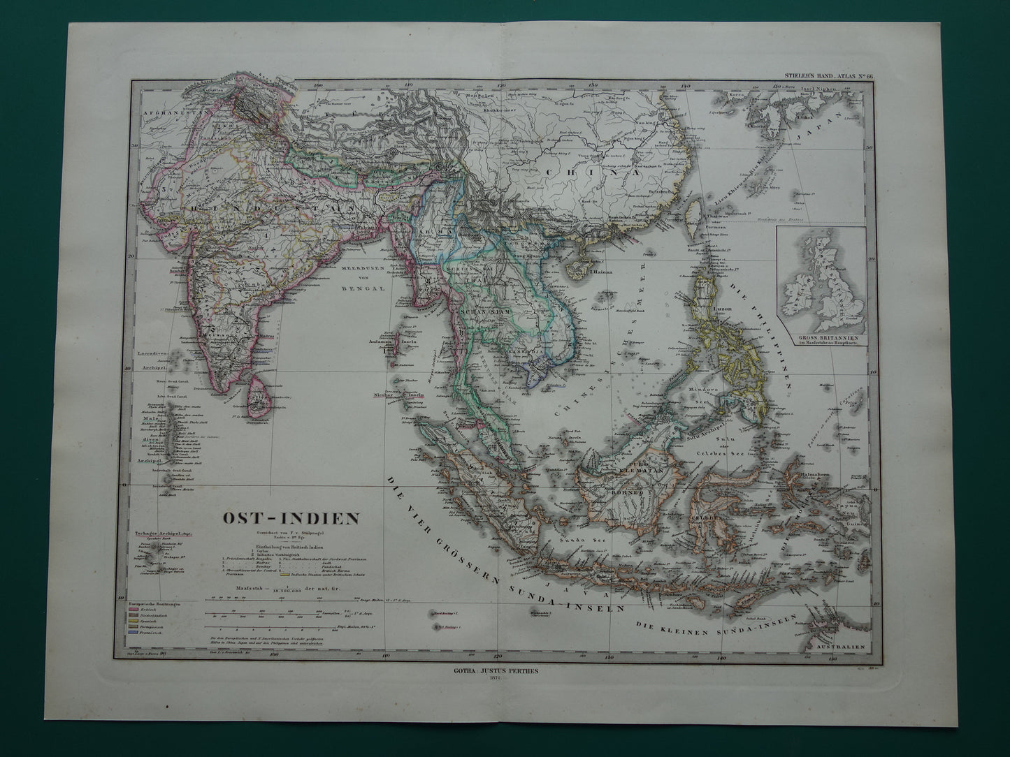 INDONESIEN alte Karte von Südostasien aus dem Jahr 1876 originale antike Karte Indien Philippinen Thailand Vietnam Vintage-Poster
