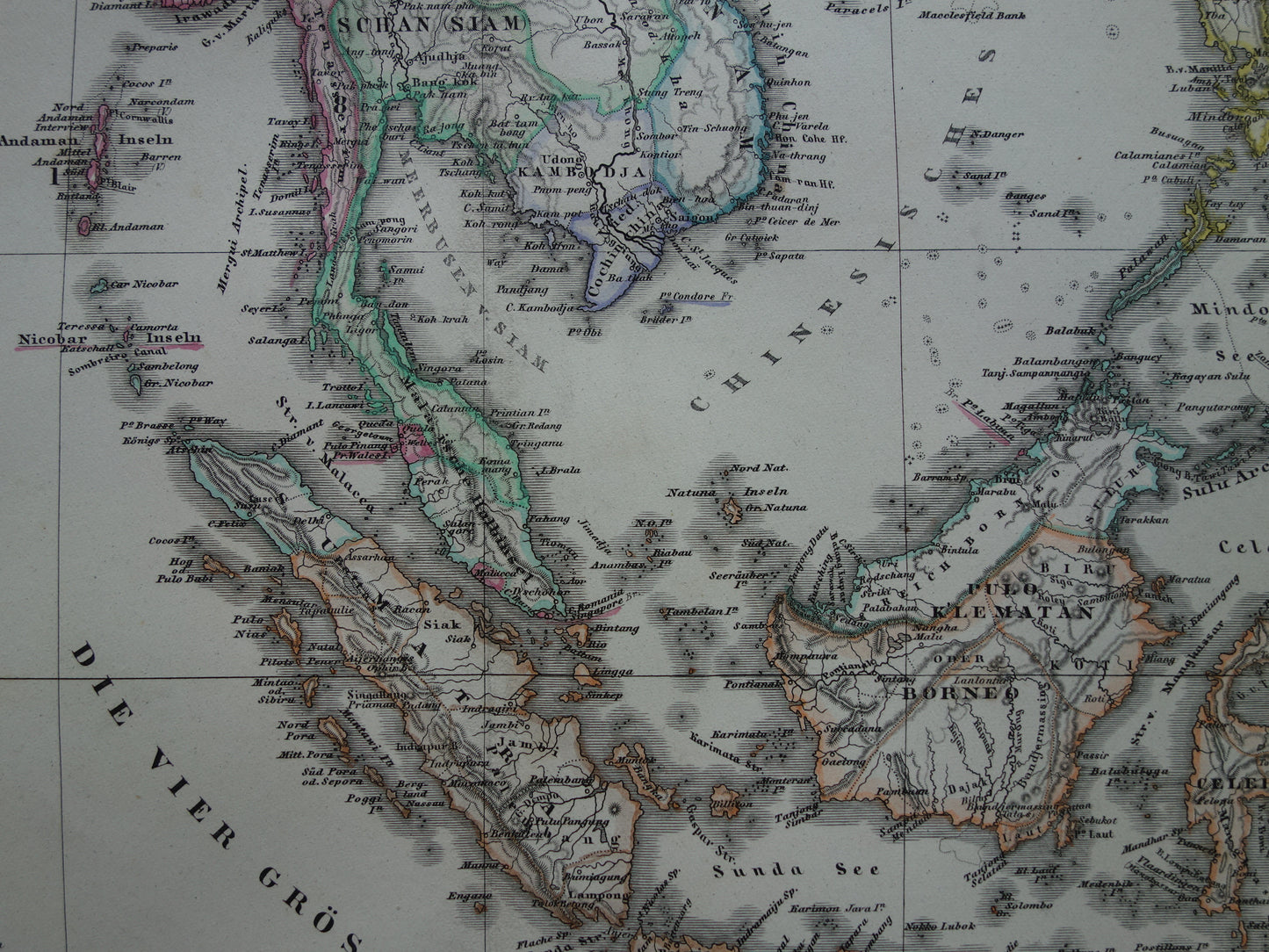 INDONESIEN alte Karte von Südostasien aus dem Jahr 1876 originale antike Karte Indien Philippinen Thailand Vietnam Vintage-Poster
