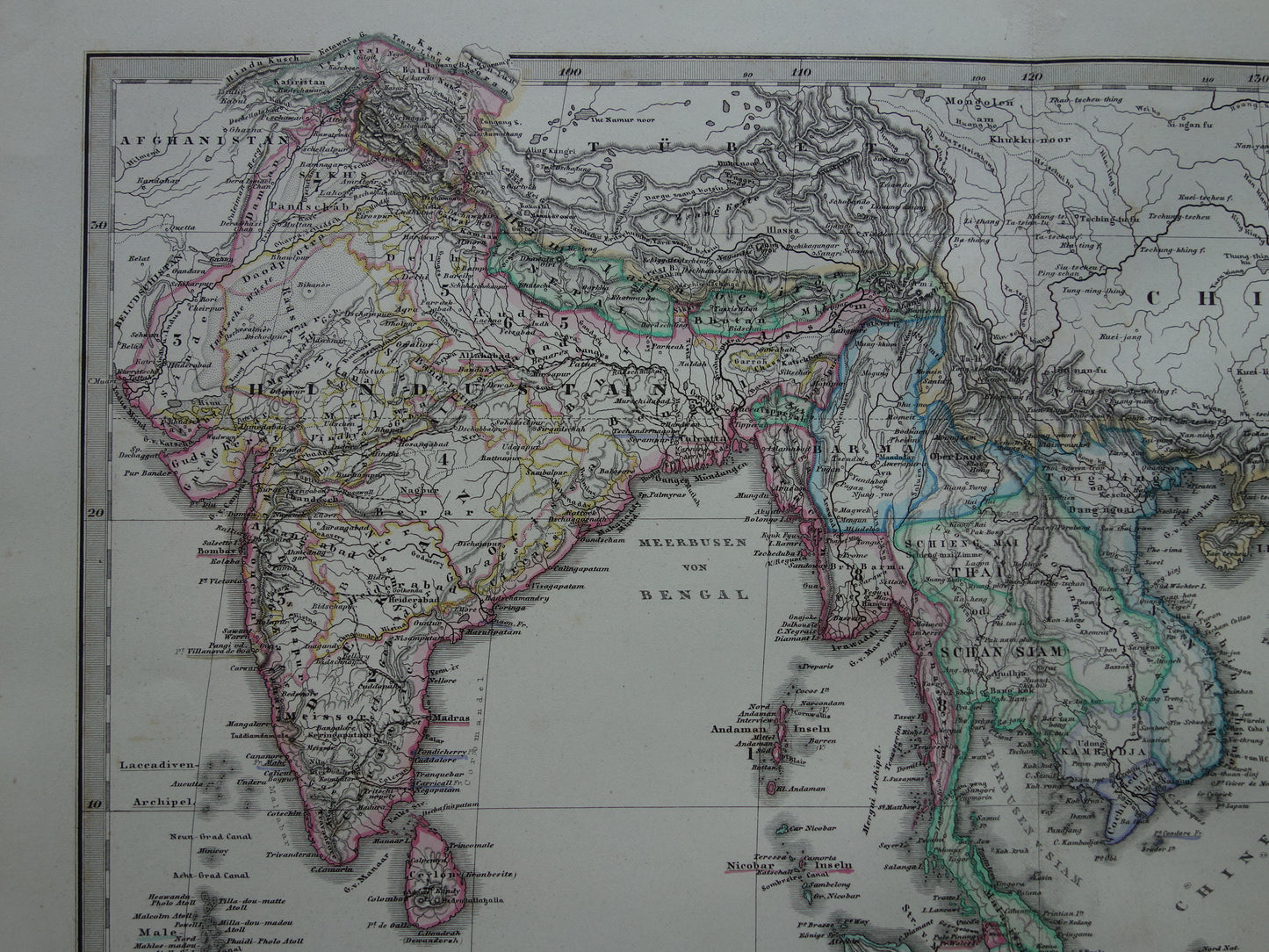 INDONESIEN alte Karte von Südostasien aus dem Jahr 1876 originale antike Karte Indien Philippinen Thailand Vietnam Vintage-Poster