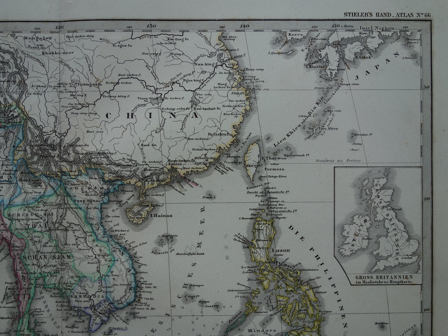 INDONESIEN alte Karte von Südostasien aus dem Jahr 1876 originale antike Karte Indien Philippinen Thailand Vietnam Vintage-Poster