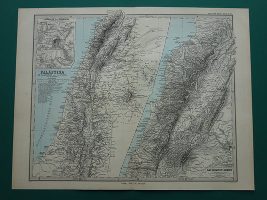 Oude kaart van Israël Libanon Palestina Syrië uit 1886 originele antieke landkaart Jeruzalem Damascus
