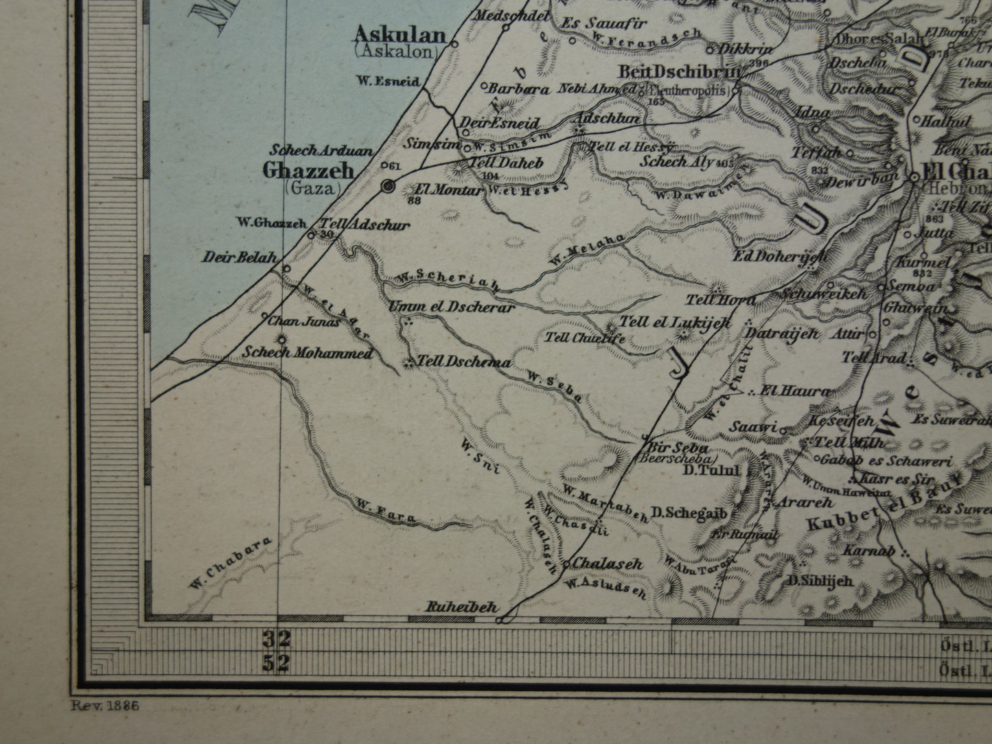 Alte Karte von Israel, Libanon, Palästina und Syrien aus dem Jahr 1886, originale antike Karte von Jerusalem und Damaskus