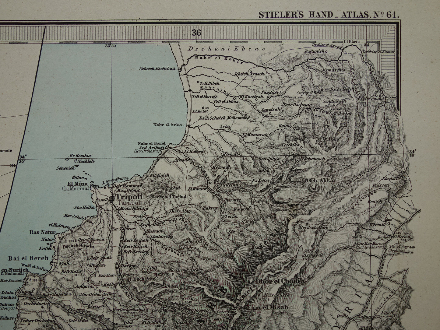 Alte Karte von Israel, Libanon, Palästina und Syrien aus dem Jahr 1886, originale antike Karte von Jerusalem und Damaskus