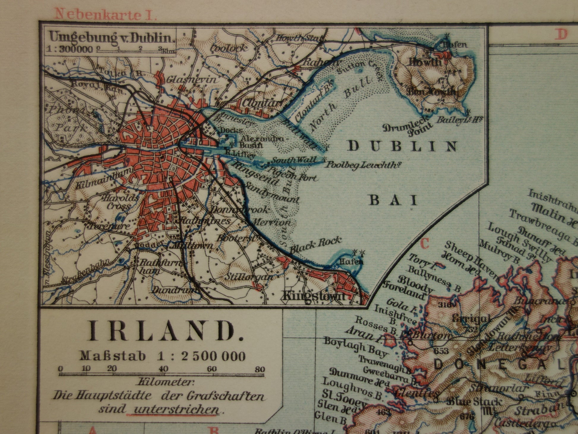 small antique map of Ireland from 1913
