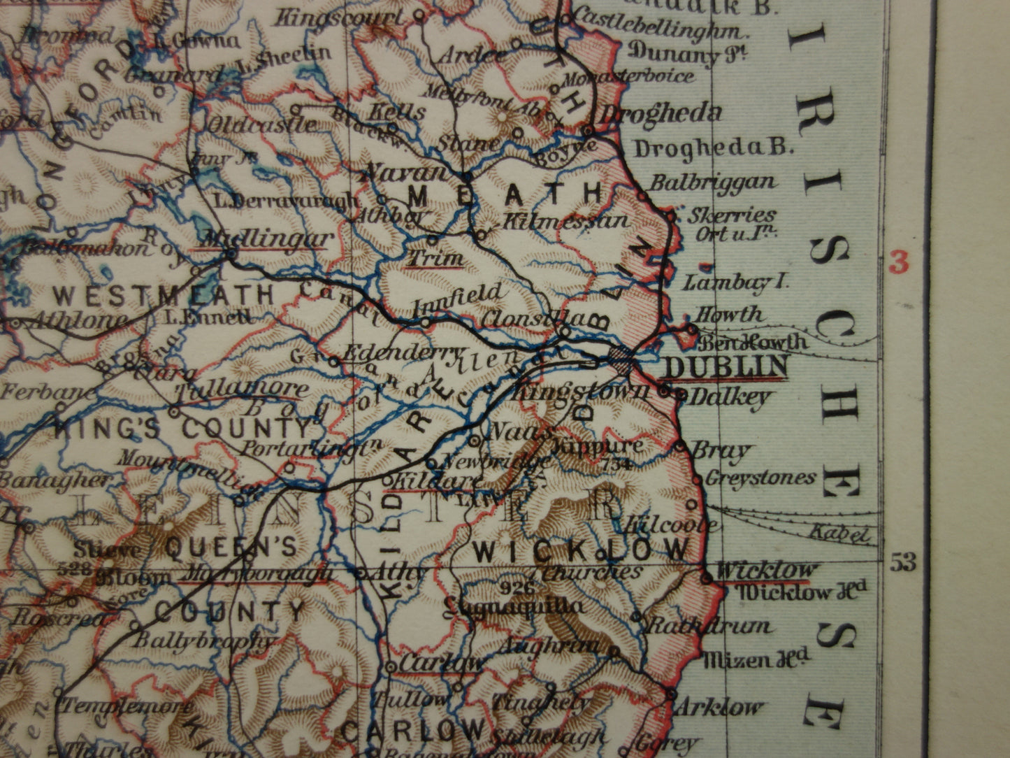 IERLAND oude kaart van Ierland 1913 originele antieke Duitse landkaart van Dublin Killarney