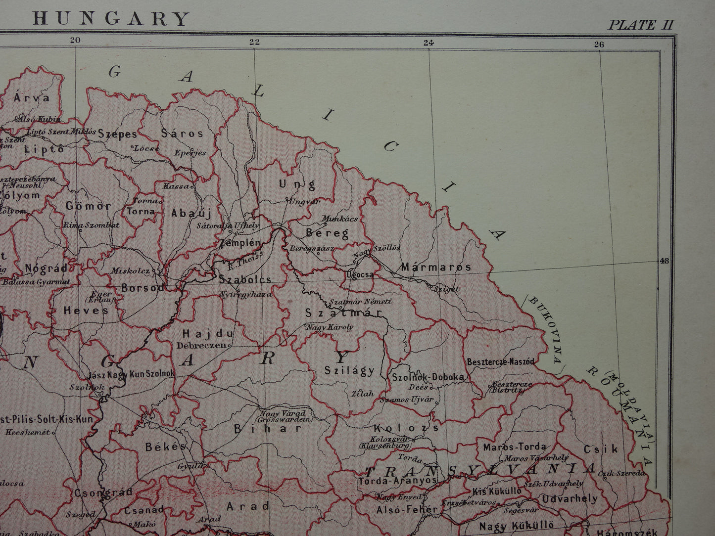 Hungary old map of Hungary from 1881 original antique English map