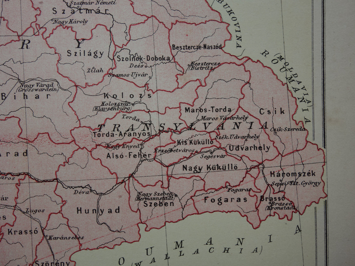 Hungary old map of Hungary from 1881 original antique English map