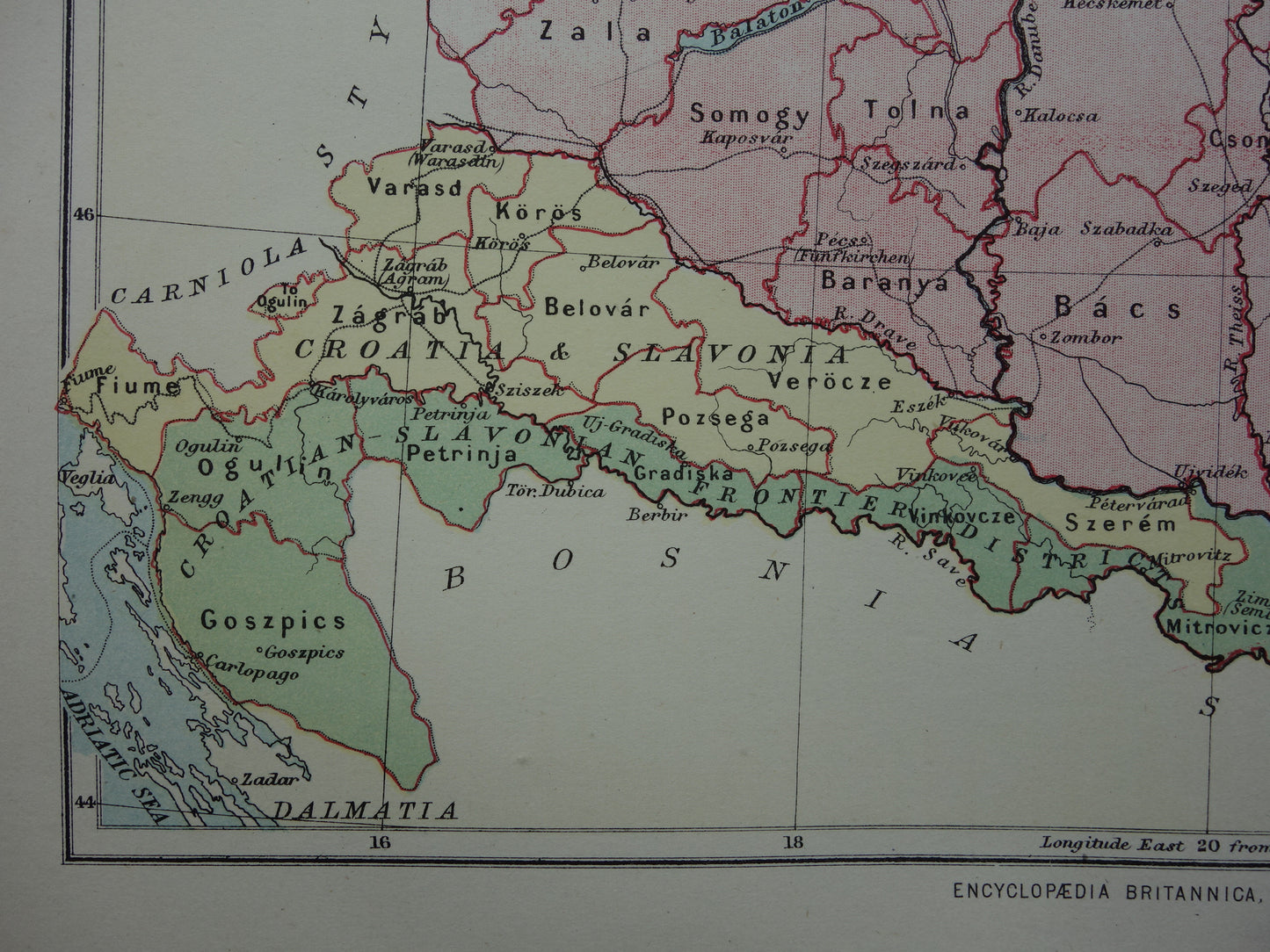Hungary old map of Hungary from 1881 original antique English map