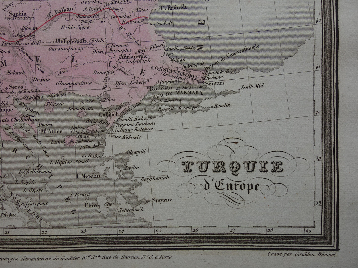 Antique map of the Balkans from 1838 original old map European Turkey Bosnia Serbia Romania Bulgaria Wallachia