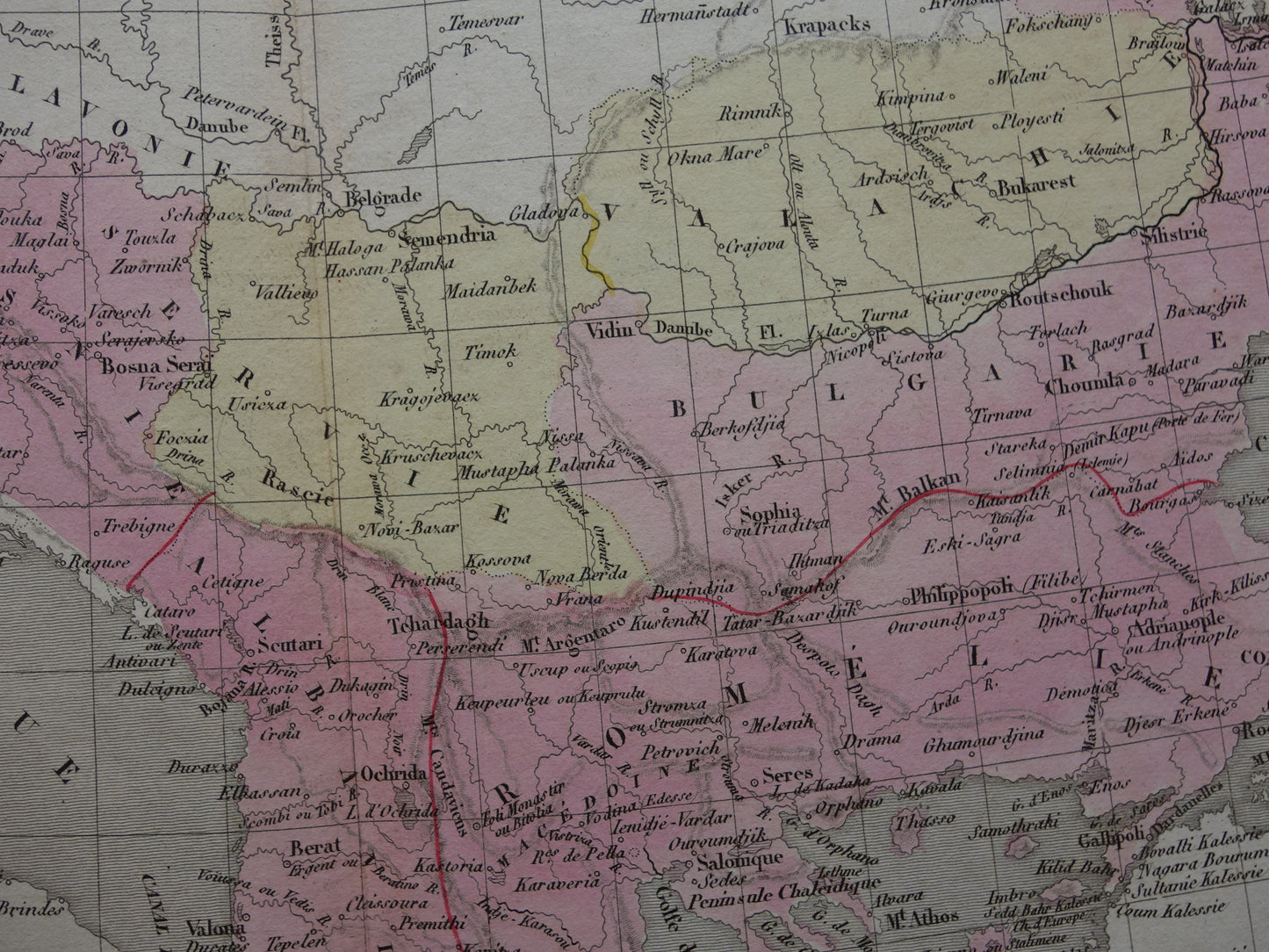 Antique map of the Balkans from 1838 original old map European Turkey Bosnia Serbia Romania Bulgaria Wallachia