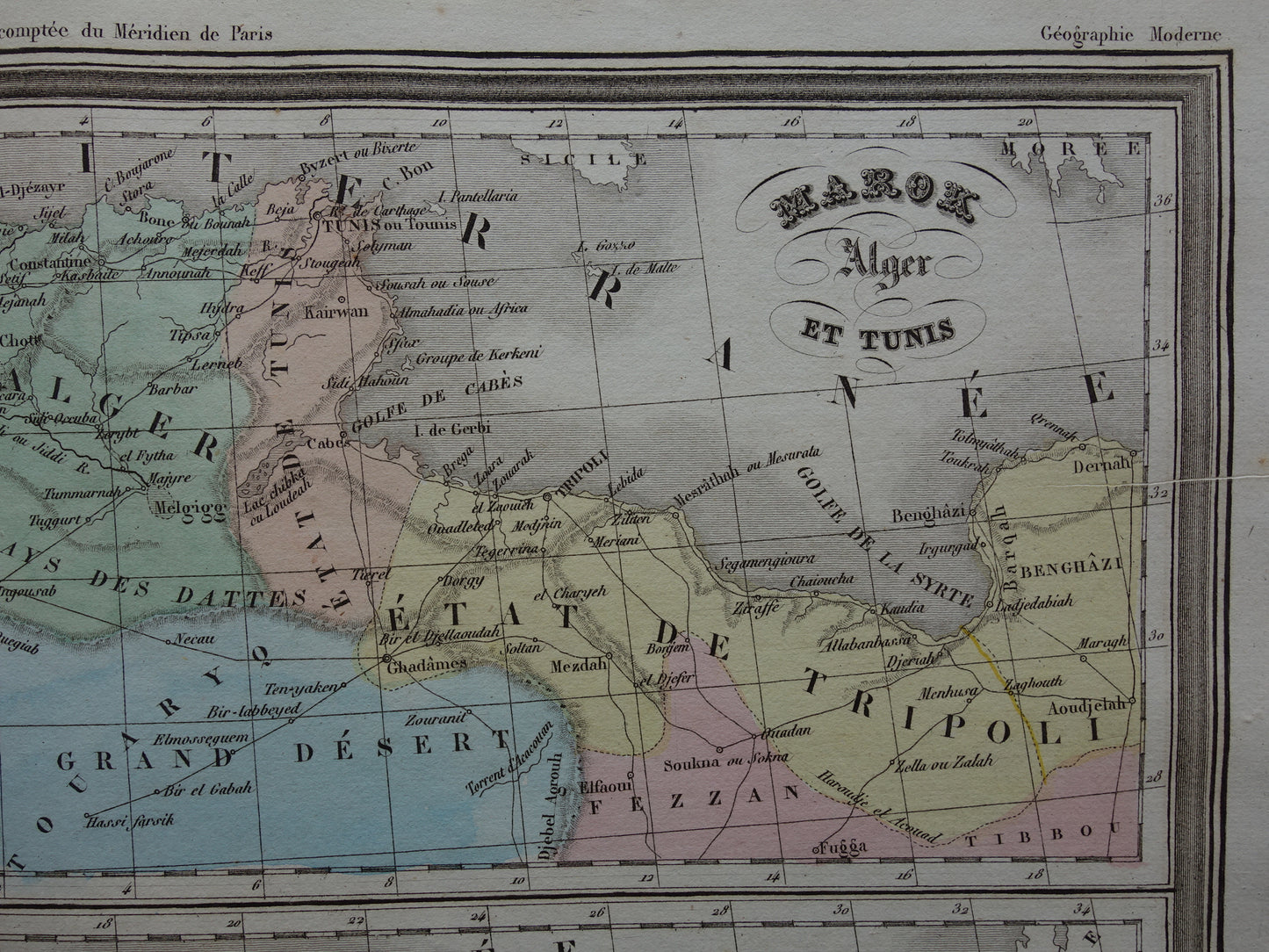 Antique map of North Africa from 1838 original old map Morocco Algeria Tunisia Libya and Egypt