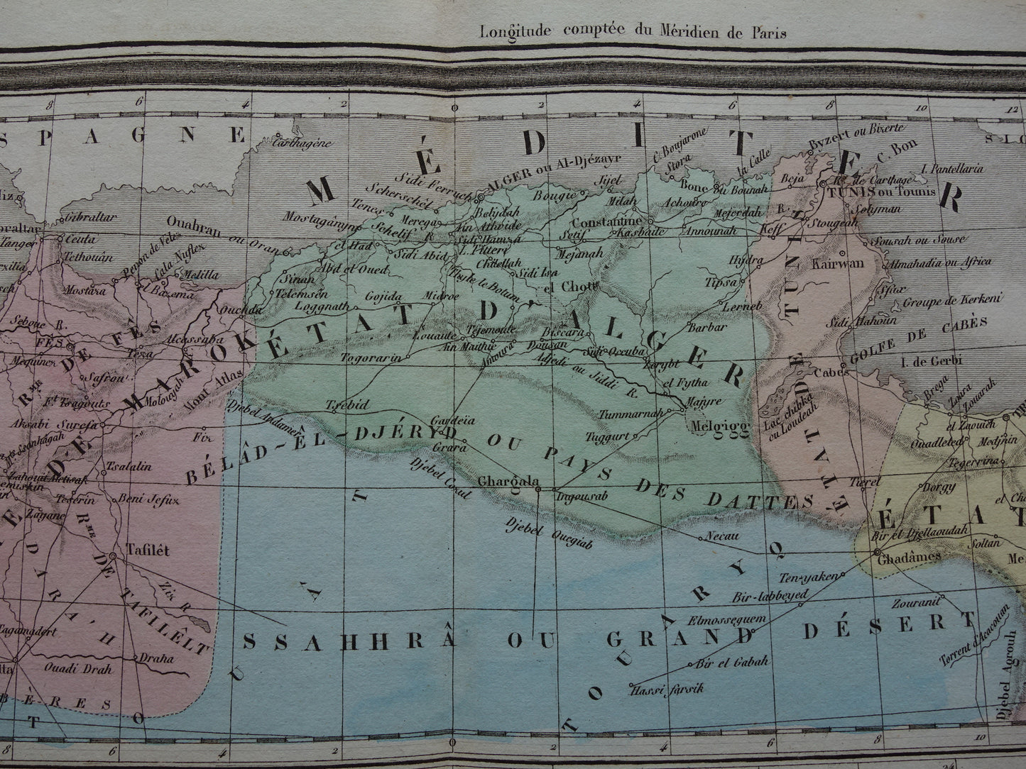 Antique map of North Africa from 1838 original old map Morocco Algeria Tunisia Libya and Egypt
