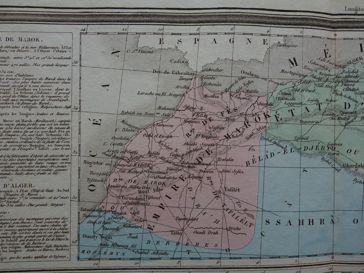 Antique map of North Africa from 1838 original old map Morocco Algeria Tunisia Libya and Egypt