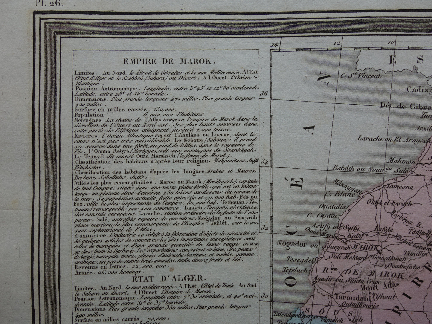 Antique map of North Africa from 1838 original old map Morocco Algeria Tunisia Libya and Egypt