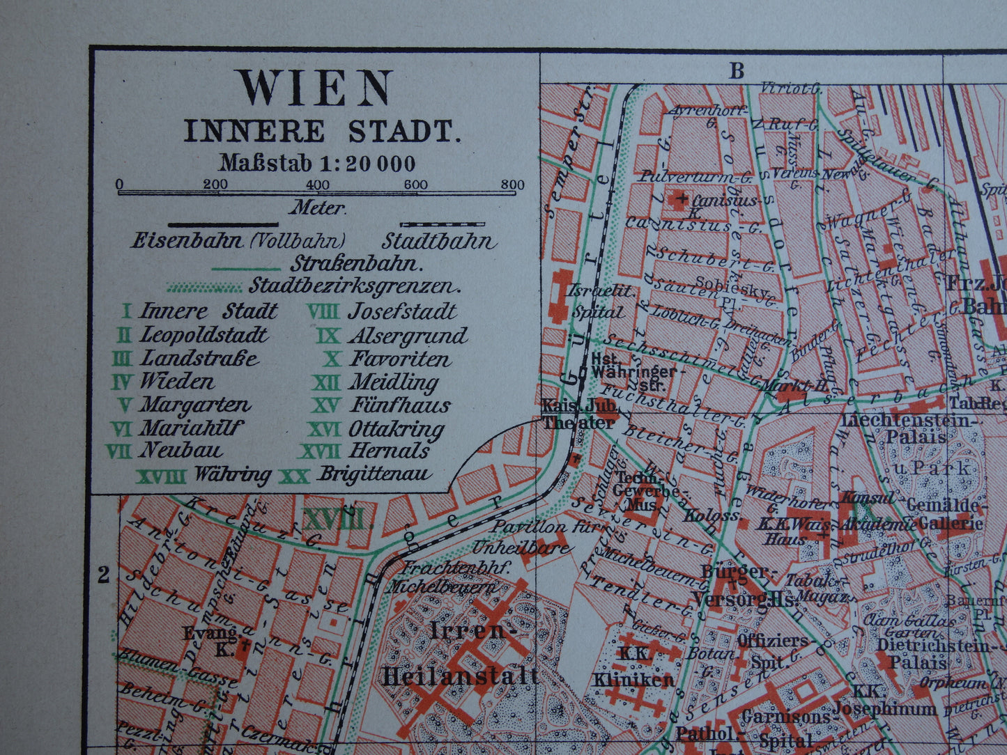 Wenen oude kaart van Wenen Oostenrijk uit 1913 originele antieke plattegrond vintage kaarten
