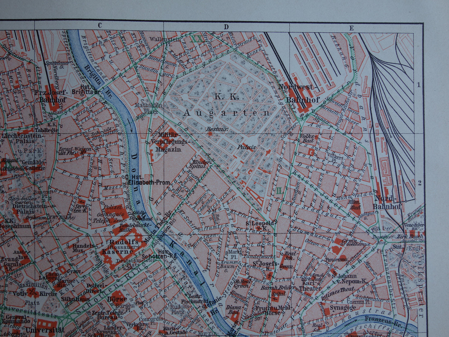 Wenen oude kaart van Wenen Oostenrijk uit 1913 originele antieke plattegrond vintage kaarten