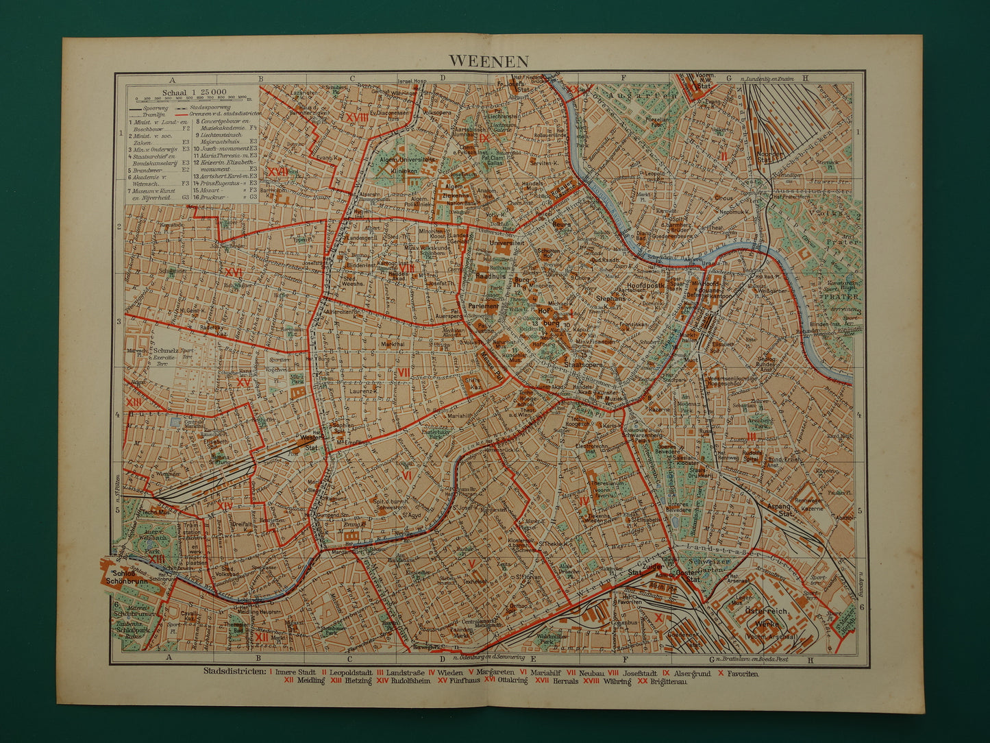 Wenen oude kaart van Weenen Oostenrijk uit 1938 originele vintage plattegrond Nederlandse kaarten