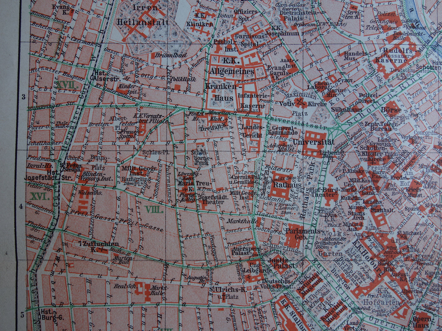 Wenen oude kaart van Wenen Oostenrijk uit 1913 originele antieke plattegrond vintage kaarten