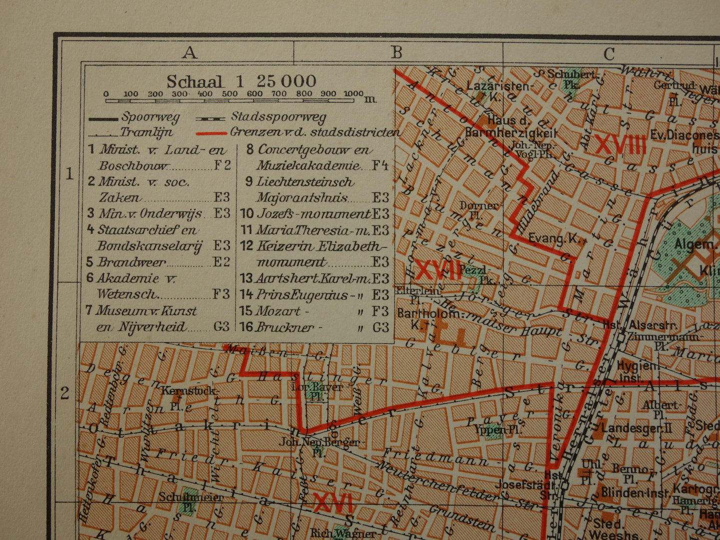 Wenen oude kaart van Weenen Oostenrijk uit 1938 originele vintage plattegrond Nederlandse kaarten