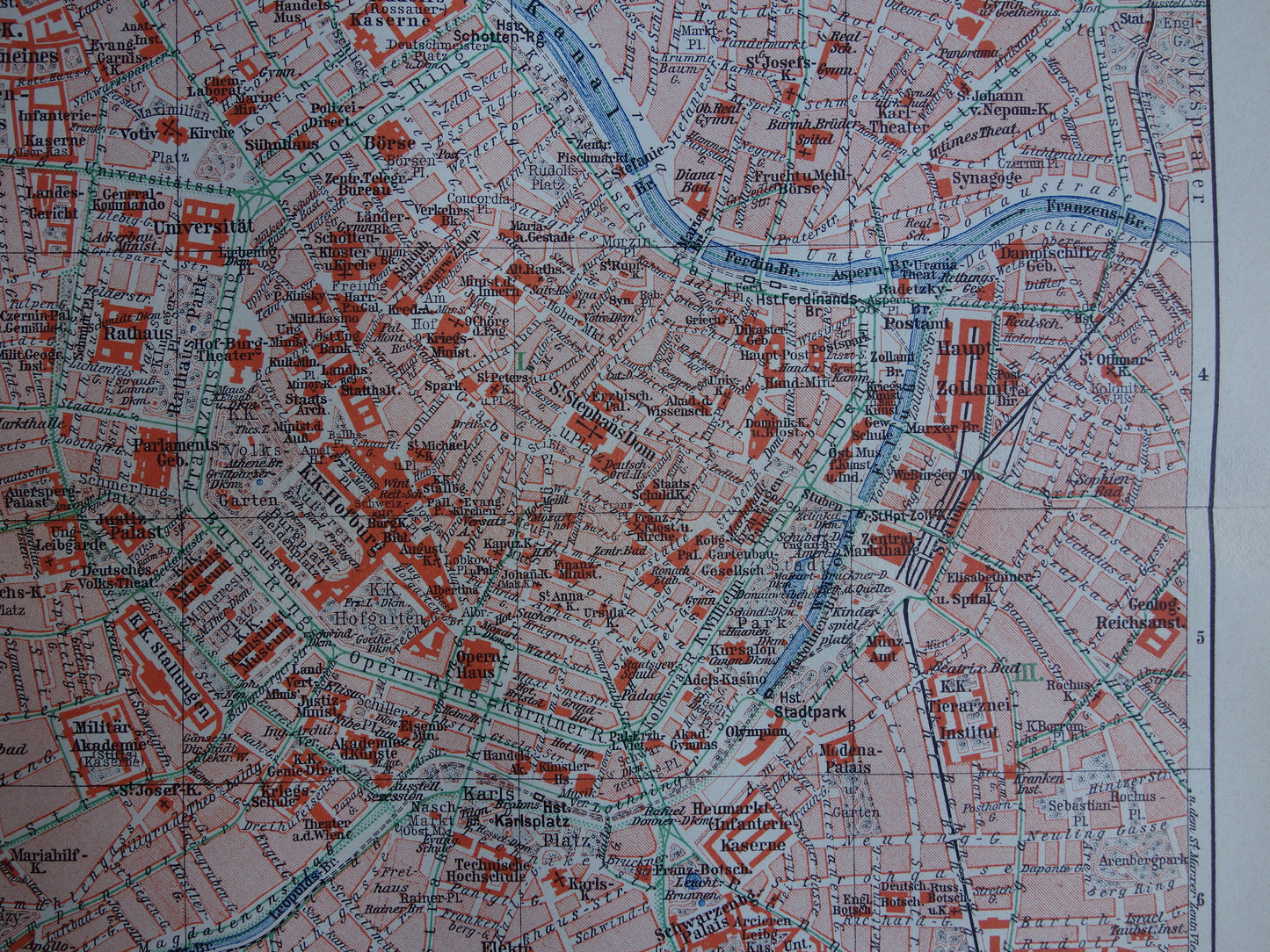 Wenen oude kaart van Wenen Oostenrijk uit 1913 originele antieke plattegrond vintage kaarten