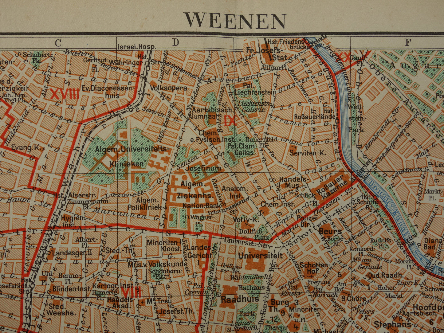 Wenen oude kaart van Weenen Oostenrijk uit 1938 originele vintage plattegrond Nederlandse kaarten