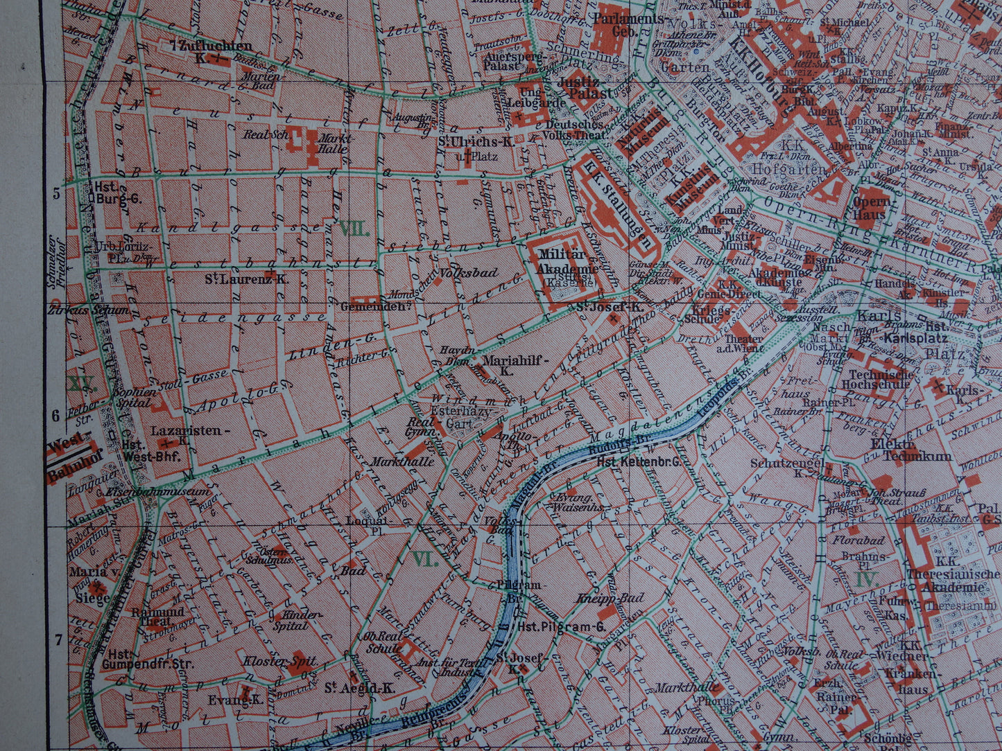 Wenen oude kaart van Wenen Oostenrijk uit 1913 originele antieke plattegrond vintage kaarten