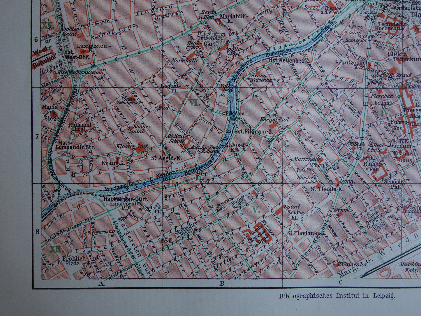 Wenen oude kaart van Wenen Oostenrijk uit 1913 originele antieke plattegrond vintage kaarten