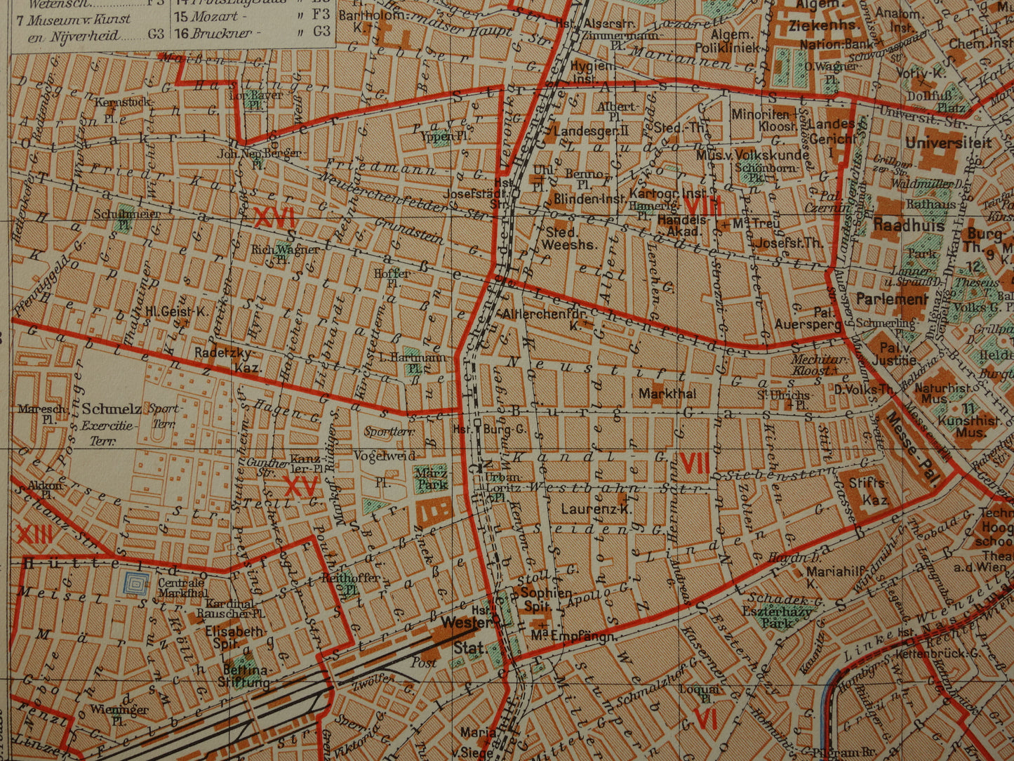 Wenen oude kaart van Weenen Oostenrijk uit 1938 originele vintage plattegrond Nederlandse kaarten