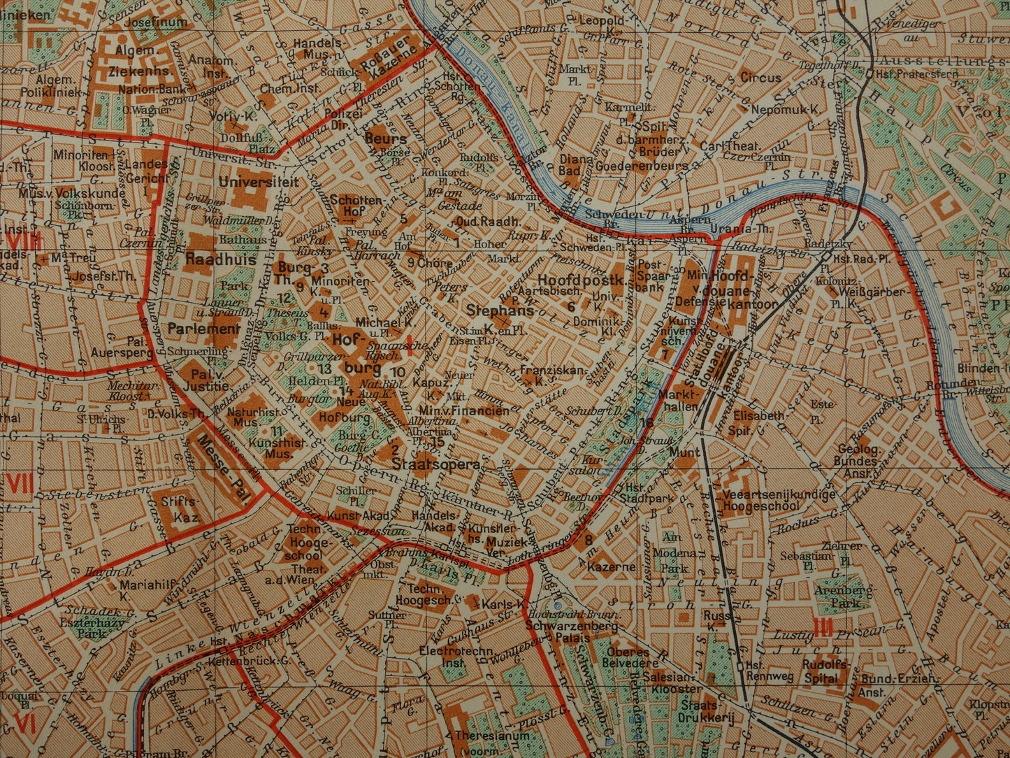 Wenen oude kaart van Weenen Oostenrijk uit 1938 originele vintage plattegrond Nederlandse kaarten