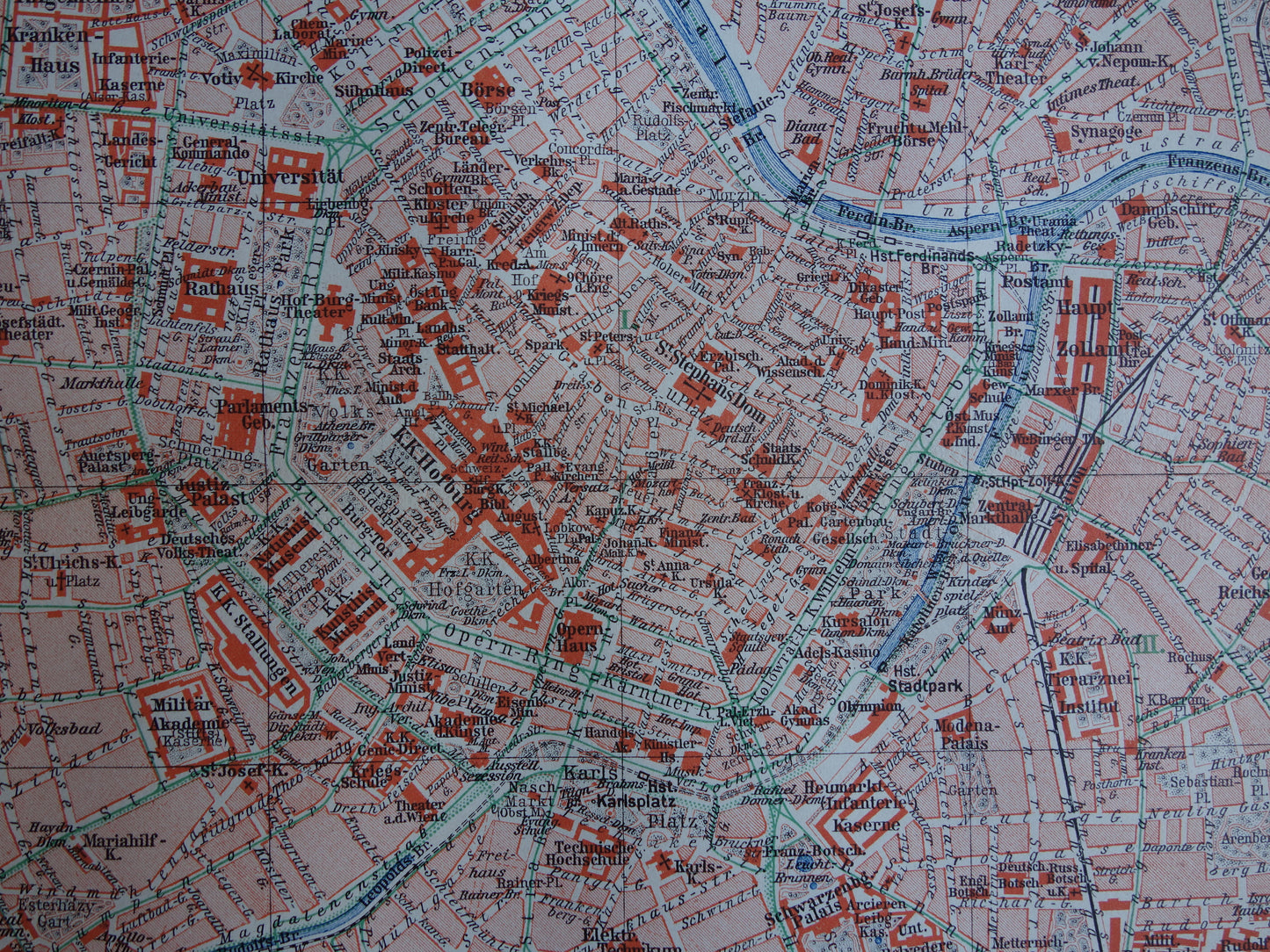 Wenen oude kaart van Wenen Oostenrijk uit 1913 originele antieke plattegrond vintage kaarten