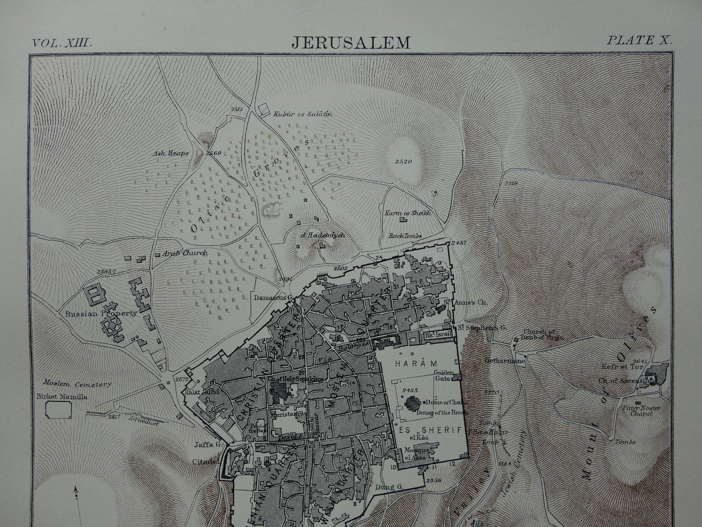 Oude plattegrond van Jeruzalem uit 1880 originele oude Engelse kaart Jeruzalem
