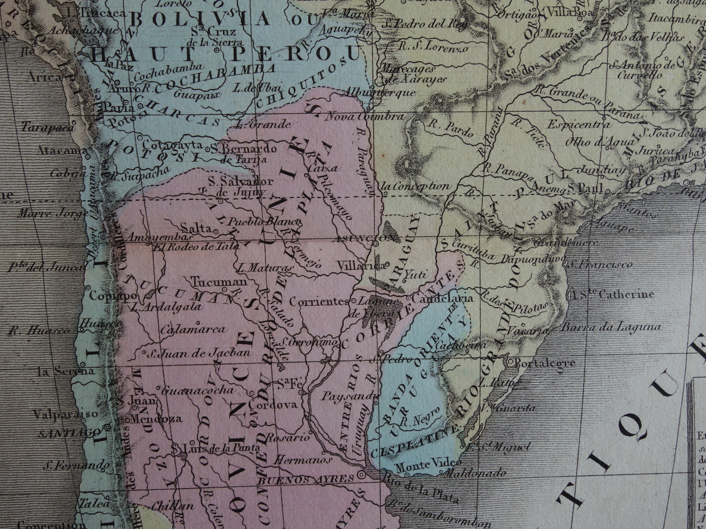 180+ year old map of South America Original French hand-colored map from 1838