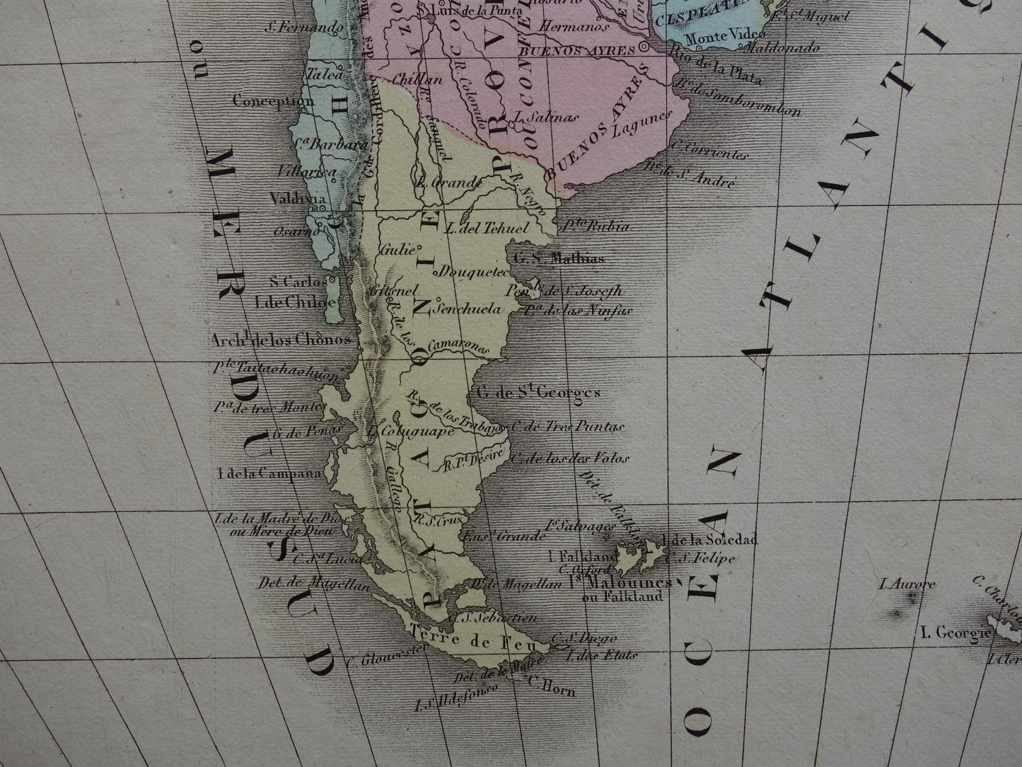 180+ year old map of South America Original French hand-colored map from 1838