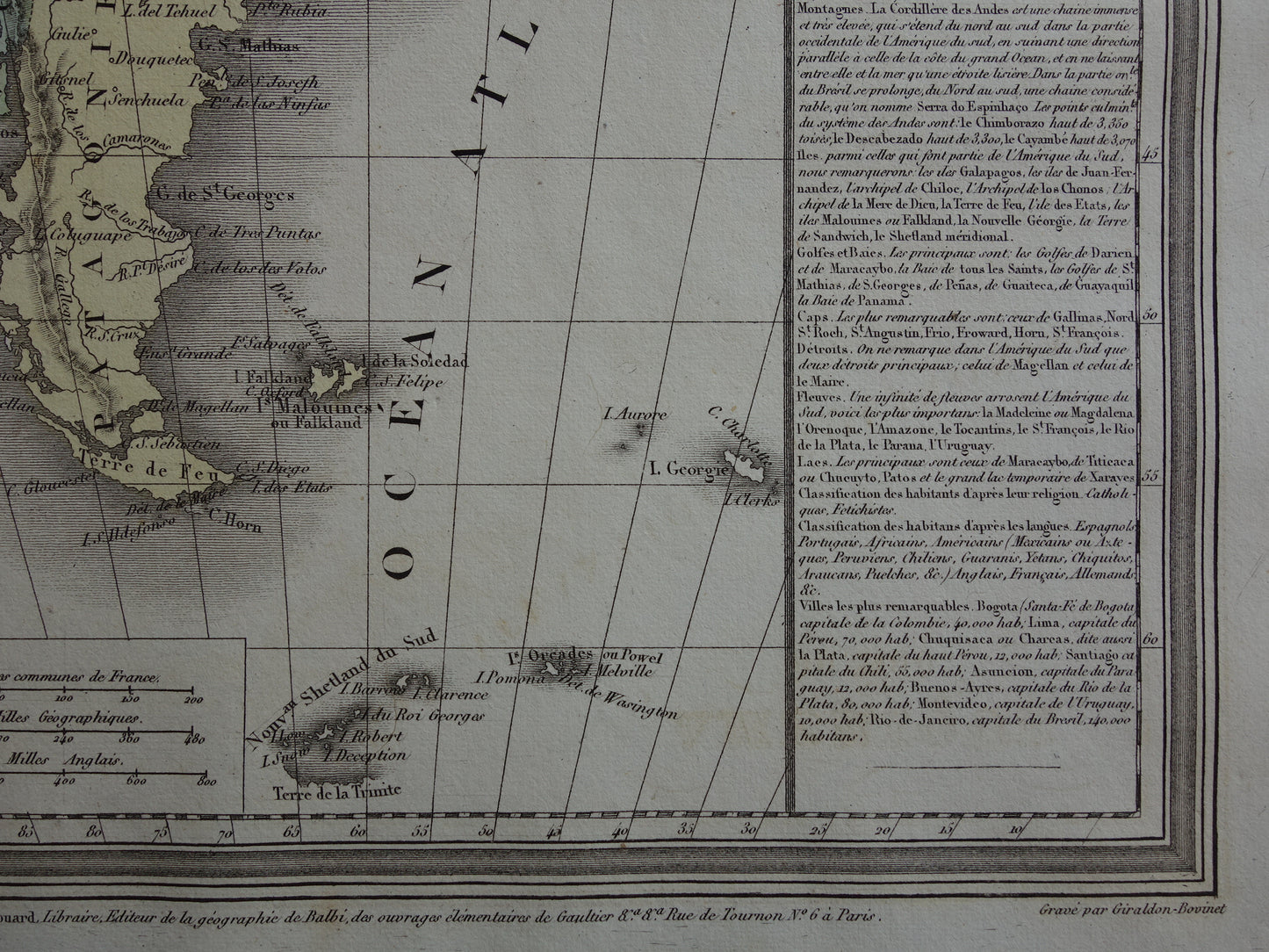 180+ year old map of South America Original French hand-colored map from 1838