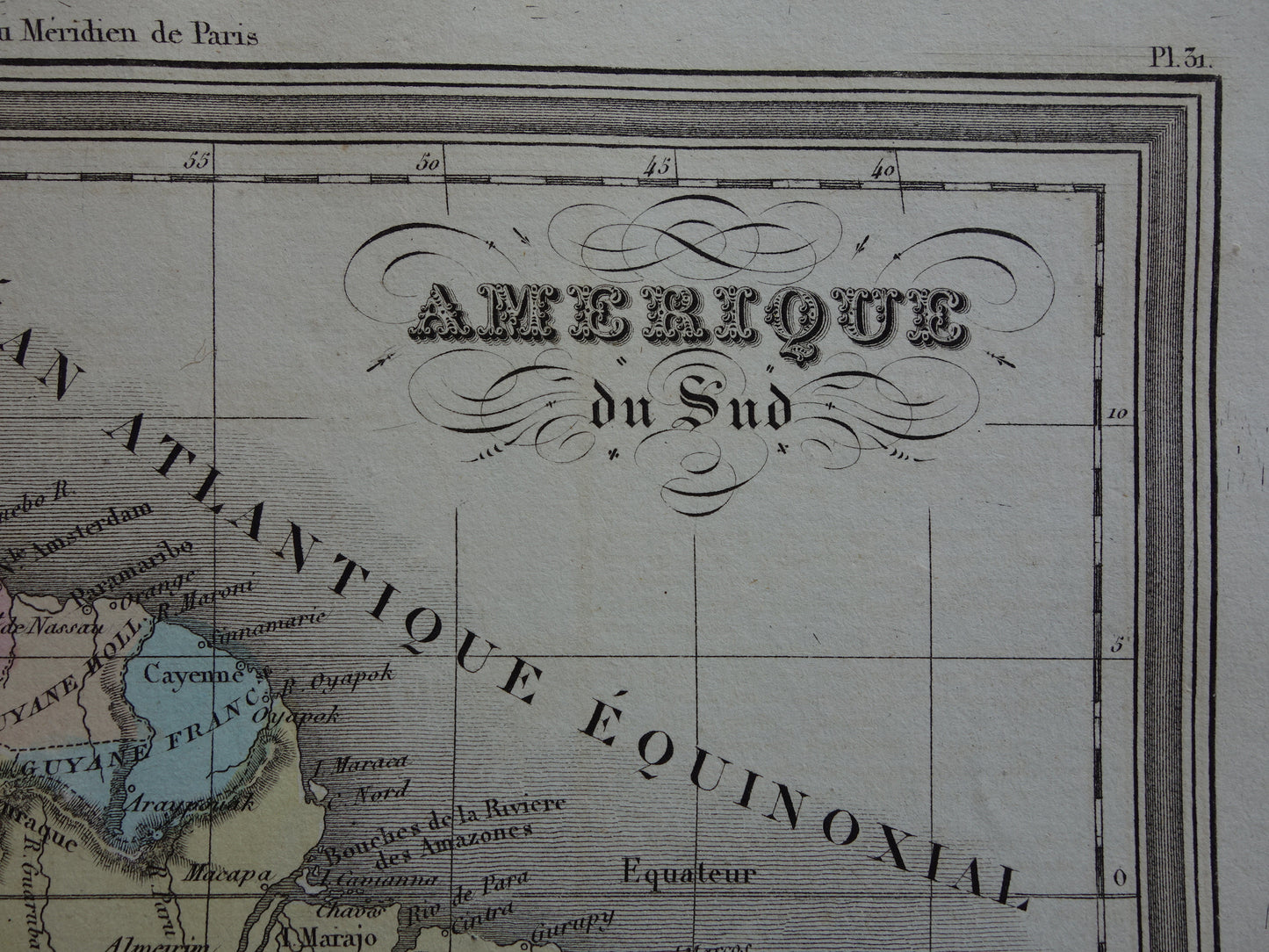 180+ year old map of South America Original French hand-colored map from 1838