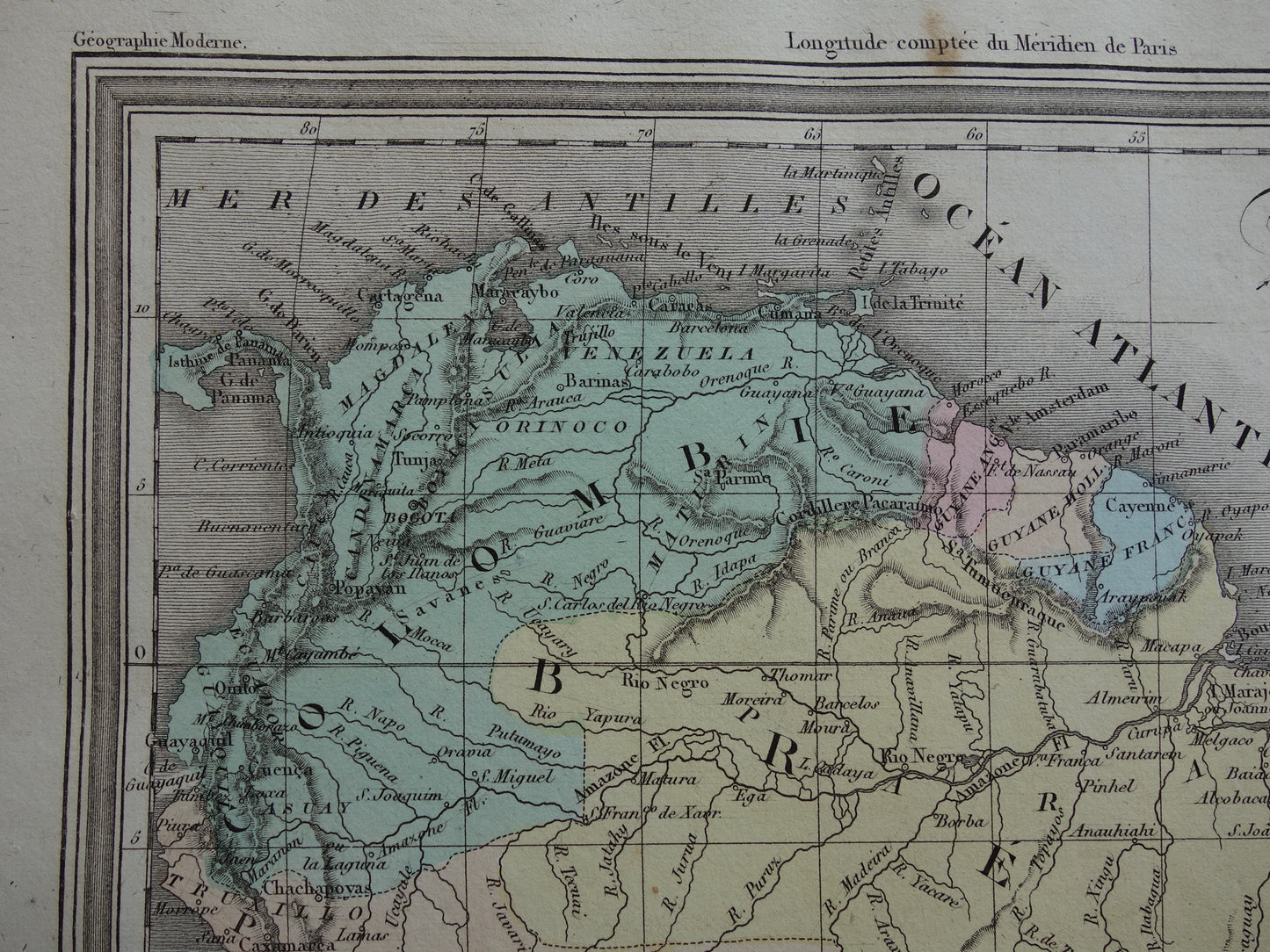 180+ year old map of South America Original French hand-colored map from 1838