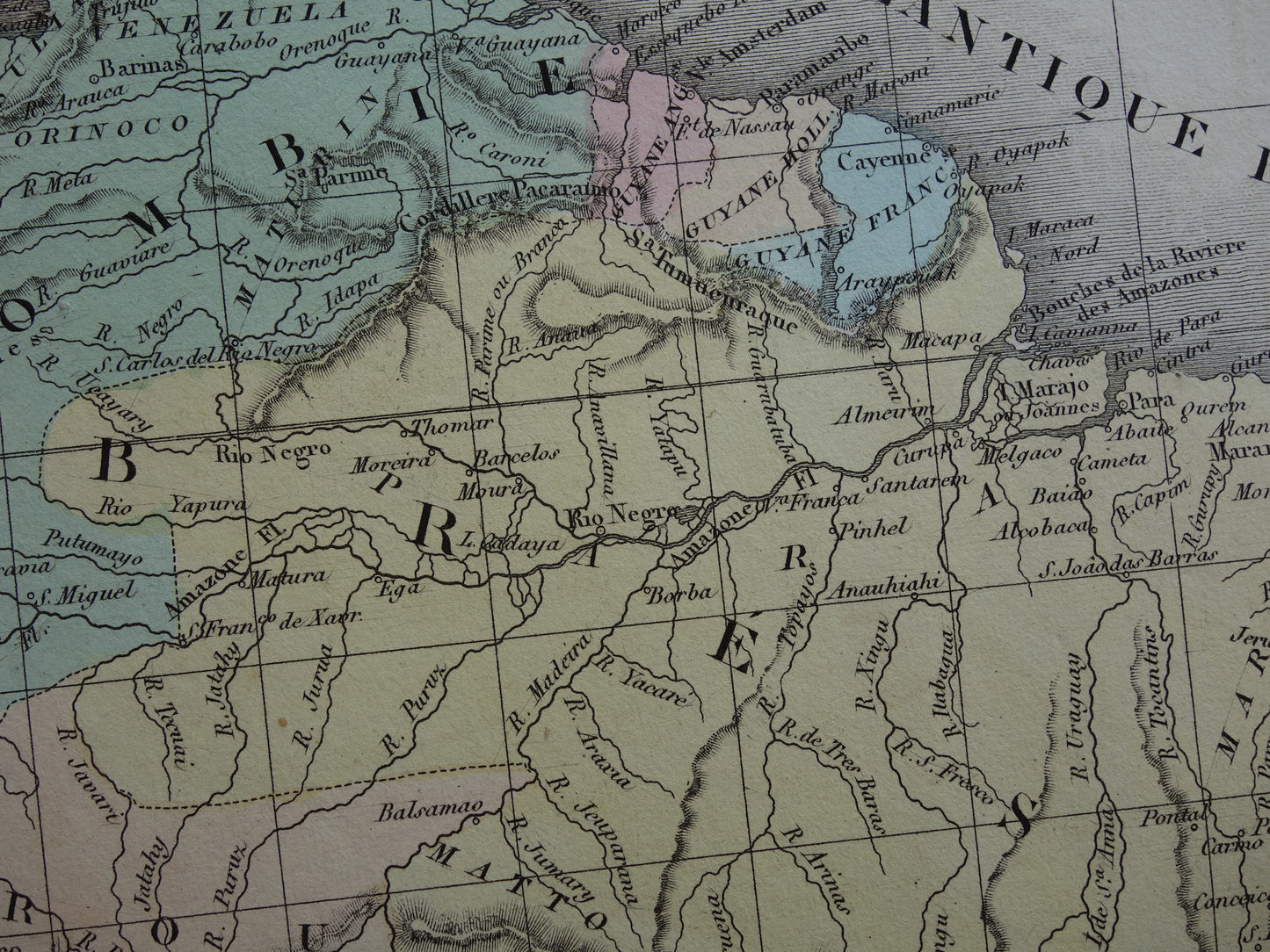 180+ year old map of South America Original French hand-colored map from 1838