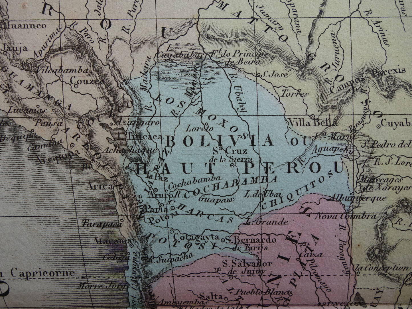 180+ year old map of South America Original French hand-colored map from 1838