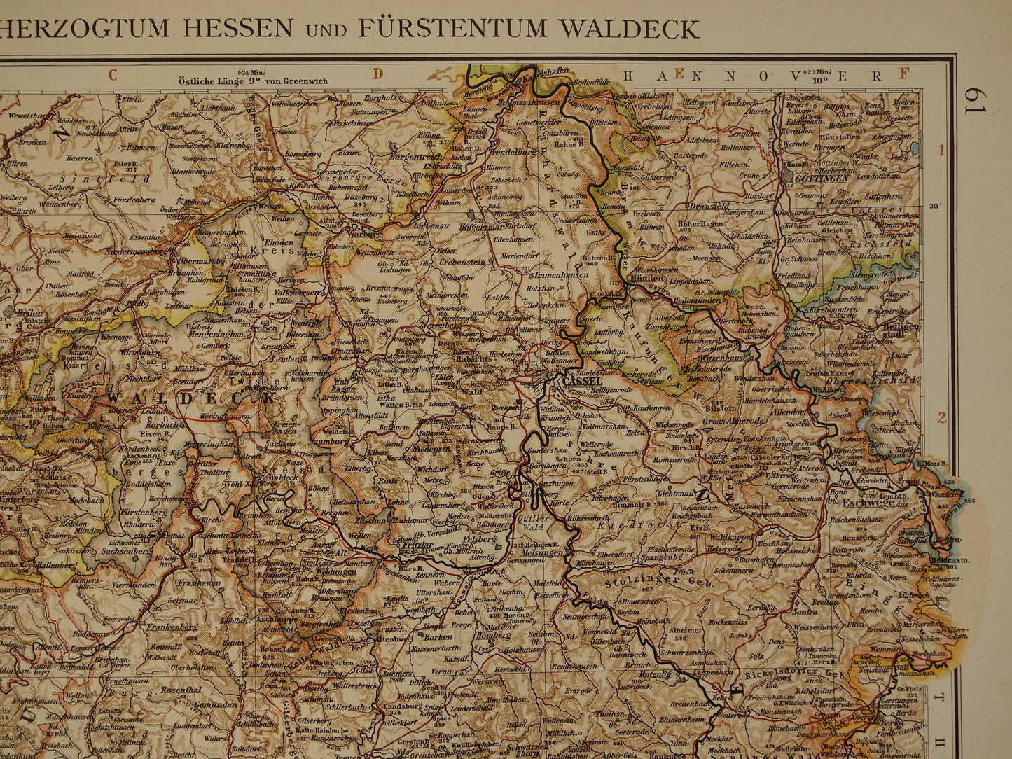Old map of Hesse Rheingau Germany Detailed large map with year 1910 Original vintage maps Waldeck Rhineland-Palatinate
