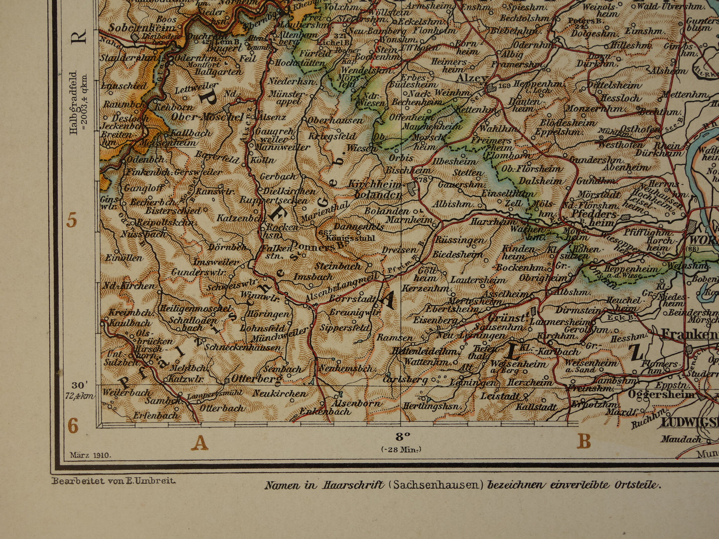 Old map of Hesse Rheingau Germany Detailed large map with year 1910 Original vintage maps Waldeck Rhineland-Palatinate