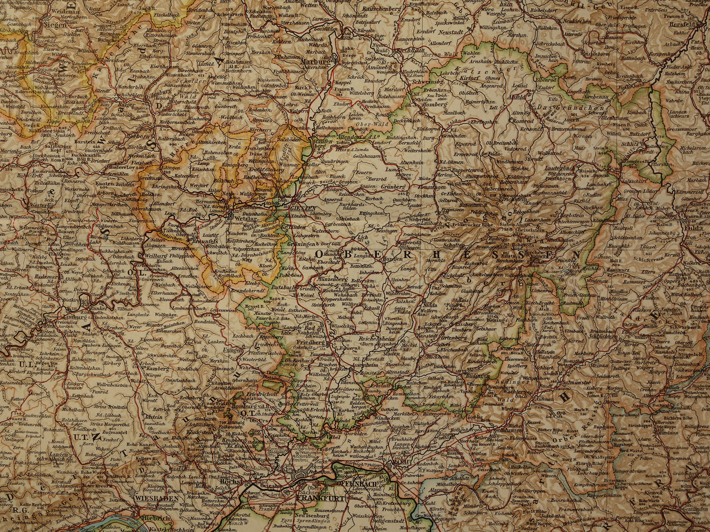 Old map of Hesse Rheingau Germany Detailed large map with year 1910 Original vintage maps Waldeck Rhineland-Palatinate