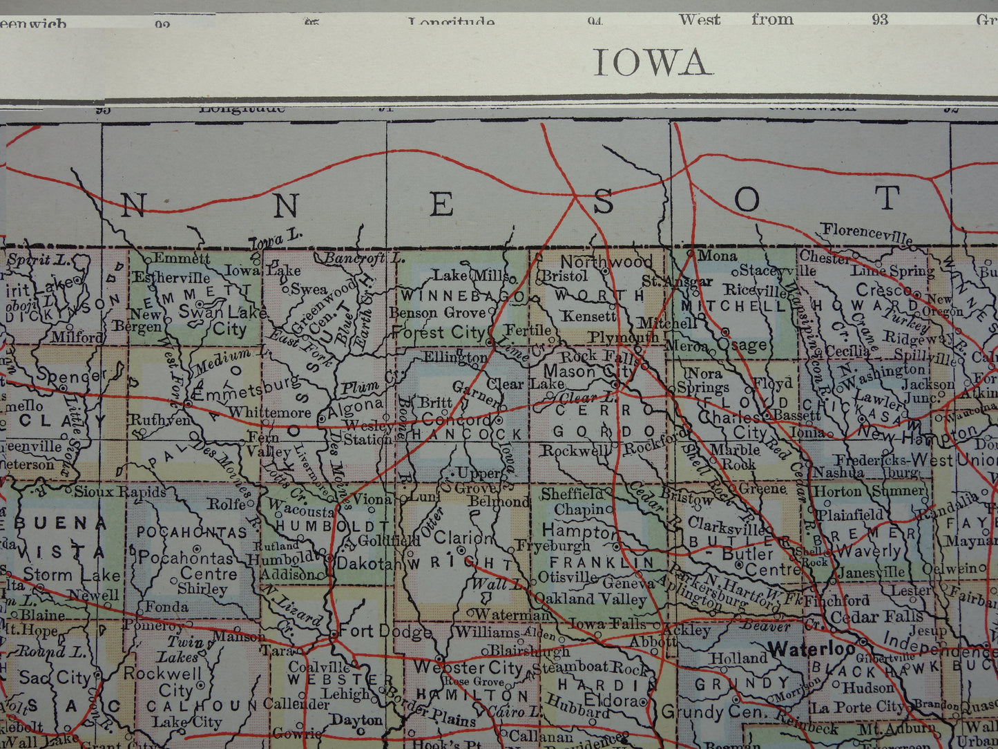 Old map of Iowa United States from 1880 original antique map state of Iowa