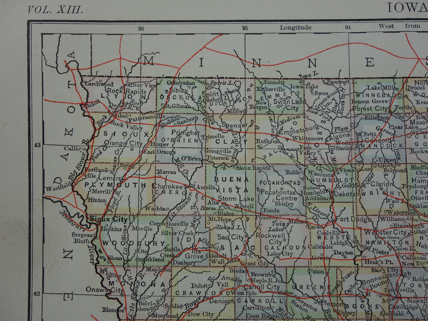 Old map of Iowa United States from 1880 original antique map state of Iowa